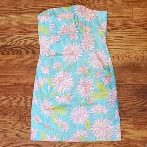 Lilly Pulitzer strapless dress aqua pink water lilies floral Size 8 medium